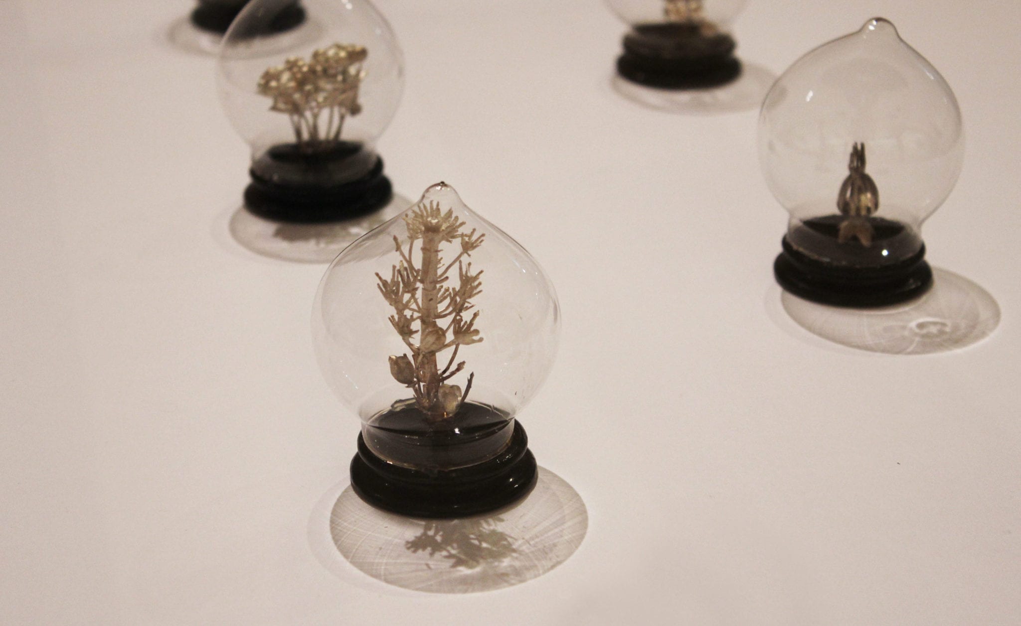 Louiseann King, But I have to remember that she is still a child (detail from series), 2002, Glass, silver, wood and enamel, 10 x 6 x 6 each, Latrobe Regional Gallery Collection, gift of the artist through the Australian Cultural Gifts Program, 2009.