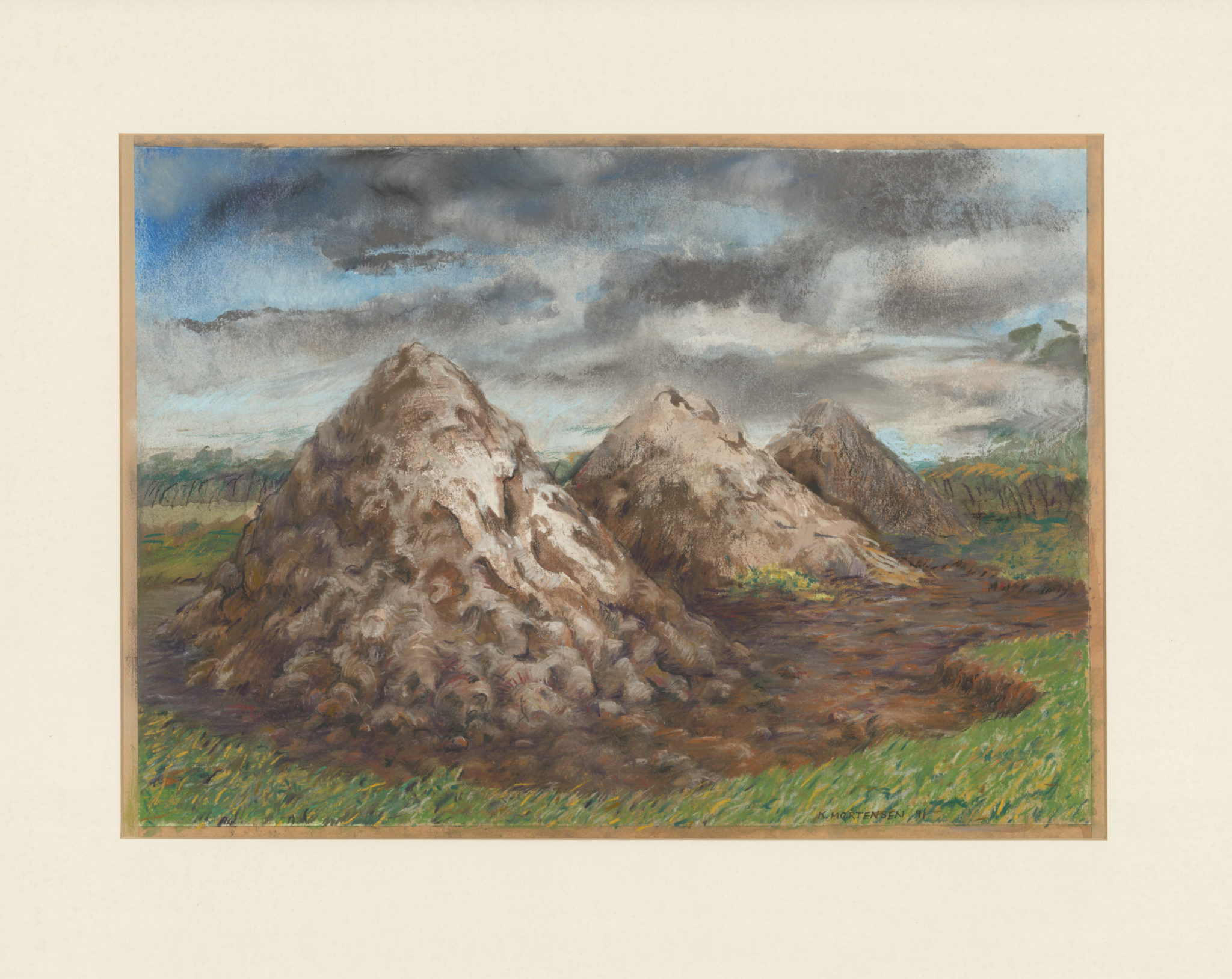 Kevin Mortensen, Three Mounds near Wonthaggi, 1991, Pastel and watercolour on paper, 34 x 48 cm, Latrobe Regional Gallery Collection, purchased 1991.