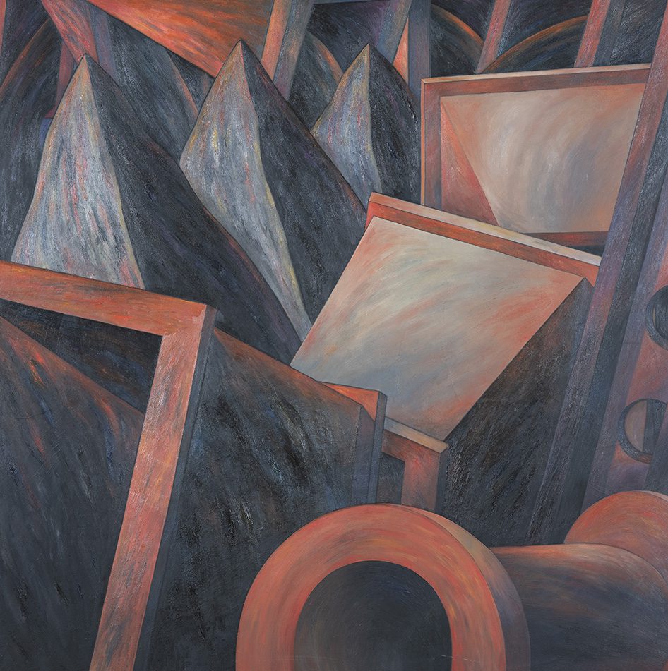 Jeeralang Still Life, 1985, Oil on canvas, 153 x 153 cm, Latrobe Regional Gallery Collection, gift of the artist through the Australian Government’s Cultural Gifts program, 2002.