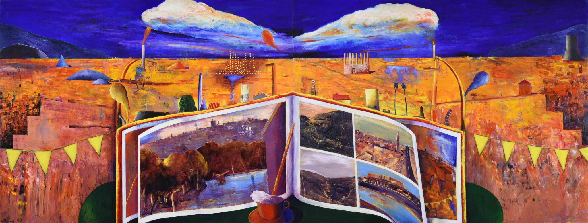 Bill Young, Spirit of Morwell, 1990, Acrylic on MDF, Two panels 183 x 240 cm each, Latrobe Regional Gallery Collection, commissioned by the City of Morwell, 1990.