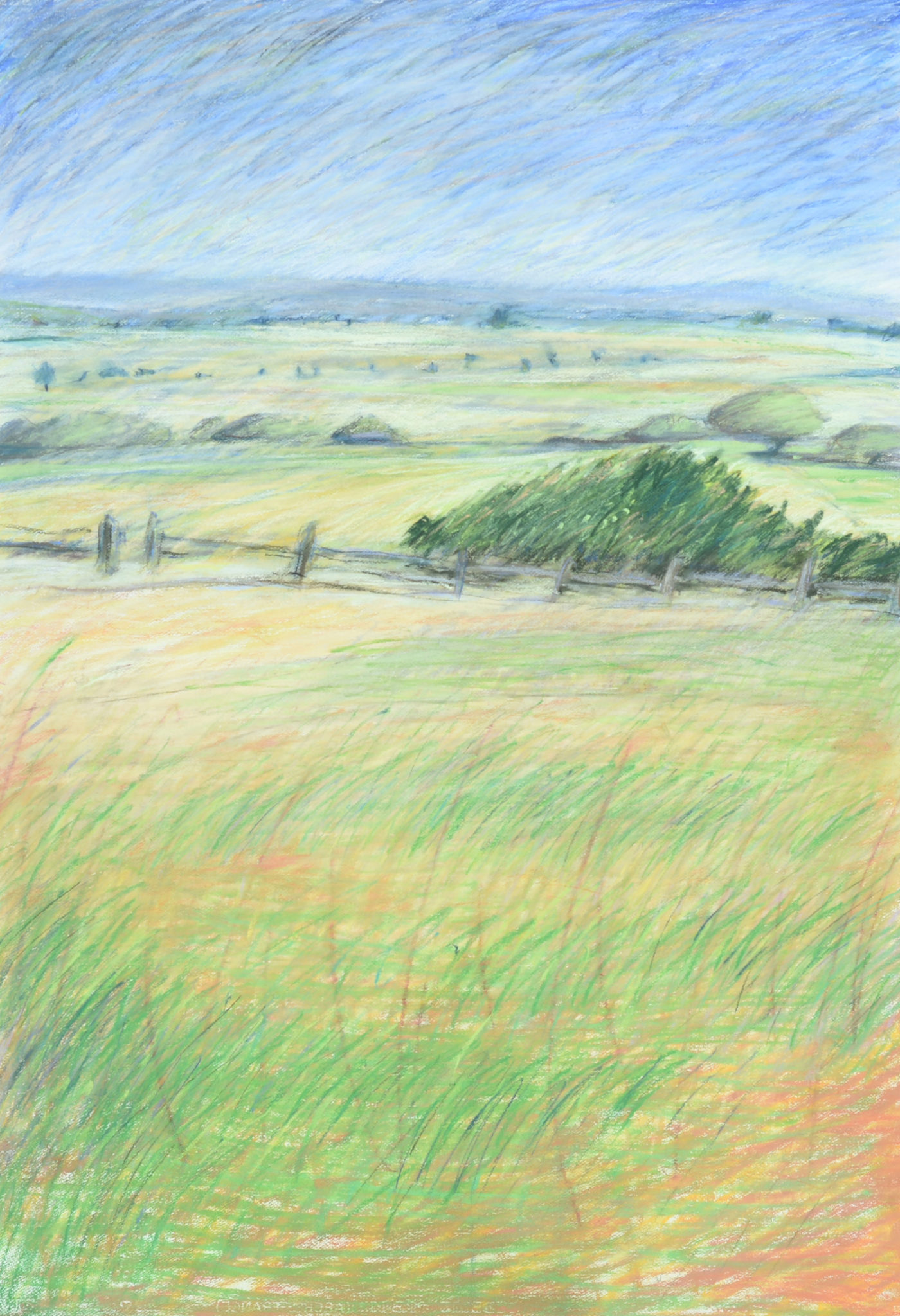 Julie Rosewarne Foster, View to the South, 1985, Pastel on paper, 106 x 73 cm, Latrobe Regional Gallery Collection, purchased with assistance of the Australia Council, 1986.