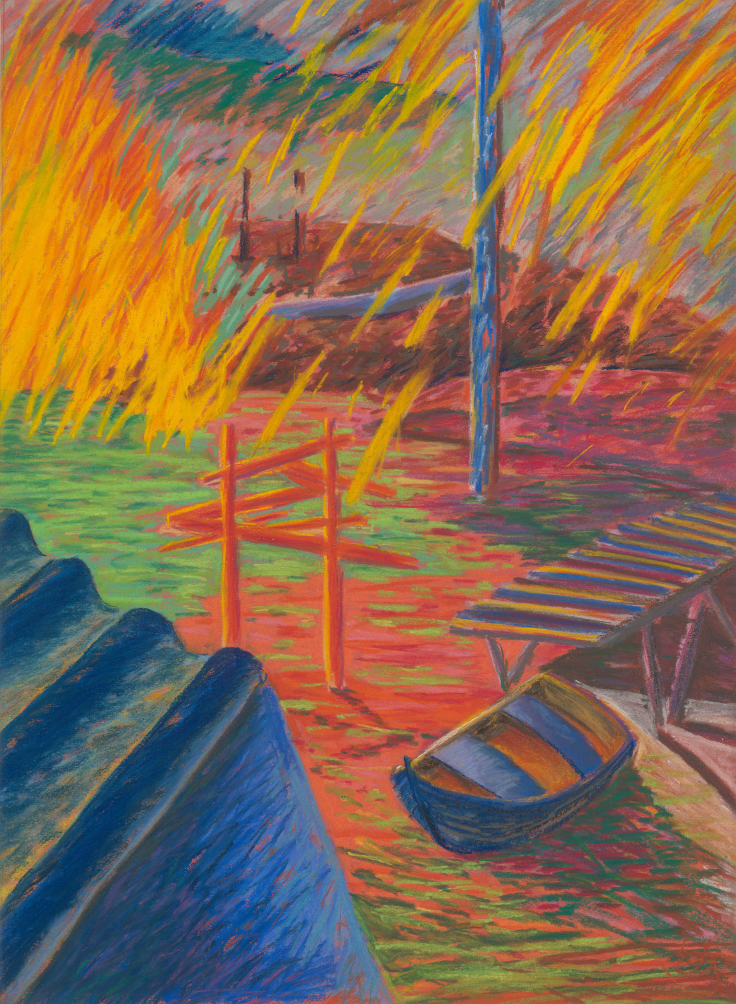 Rodney Scherer, Electro Magnetic Landscape, 1987, Pastel on paper, 67 x 48 cm, Latrobe Regional Gallery Collection, gift of the Latrobe Regional Arts Board, 1995.