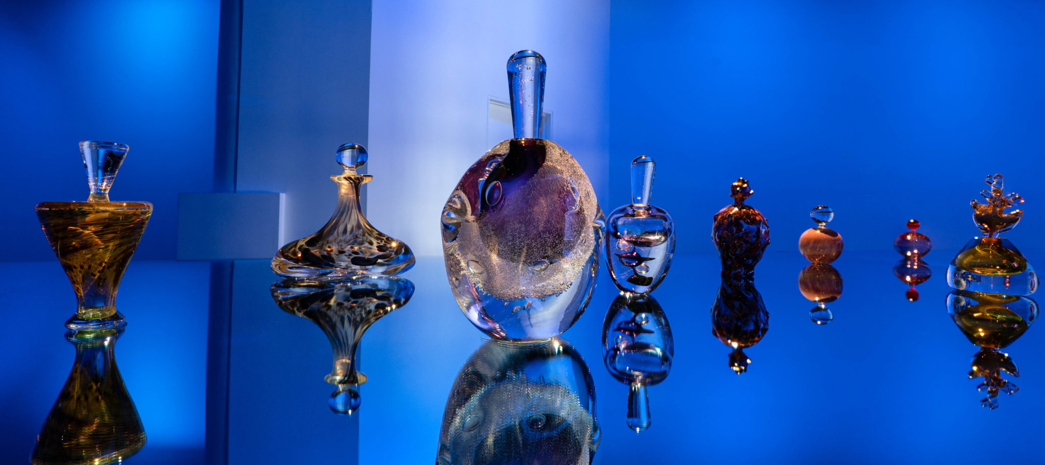 Exhibition documentation of Scent, and exhibition of perfume bottles from the Latrobe Regional Gallery Collection. Shown Gallery 1 & 2, 2022.